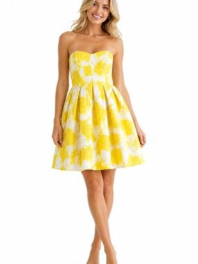 Shoshanna Strapless Yellow White Floral Dress Size 8